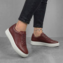 Sneakers Bordeaux en Cuir Grainé Tres Confortable - Femme
