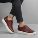 Sneakers Bordeaux en Cuir Grainé Tres Confortable - Femme